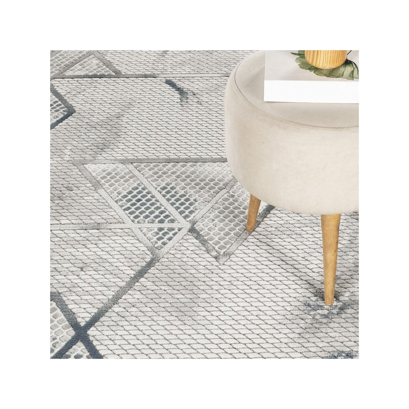 Geometrix - 5'3" X 7'3" Area Rug & Geometric, 3D Effect - Ivory / Gray - R&R Furniture Gallery (Fountain Valley, CA)