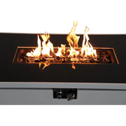 Outdoor white 43-inch rectangular fire pit table with adjustable flame control, designed for patio use by LSI Patio Furniture.