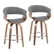 Set of two Lumi Source vintage mid-century modern counter stools with swivel, fixed height, round footrest, and stylish design.