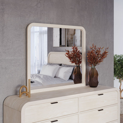 Modus Drake beveled glass wall or dresser mirror in Sugar with sleek frame, showcasing elegant reflective surface.