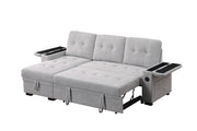 Ashlyn II - 84"W Woven Fabric Reversible Sleeper Sectional Sofa with Storage Chaise - R&R Furniture Gallery (Fountain Valley, CA)