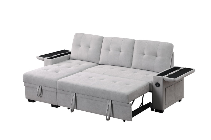 Ashlyn II - 84"W Woven Fabric Reversible Sleeper Sectional Sofa with Storage Chaise - R&R Furniture Gallery (Fountain Valley, CA)