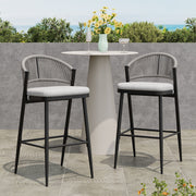 Outdoor Bar Height Metal Frame Counter Stools With Scallop Shaped Backrest & Water Resistant Cushions - R&R Furniture Gallery (Fountain Valley, CA)