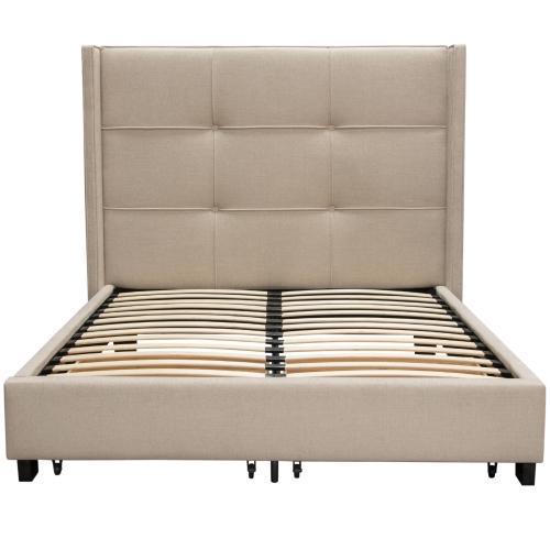 Beverly Eastern King Bed with Integrated Footboard Storage Unit & Accent Wings in Sand Fabric By Diamond Sofa
