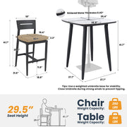 Life Outside 5-piece outdoor patio bar set with rounded square table and four aluminum bar stools, ideal for outdoor dining.