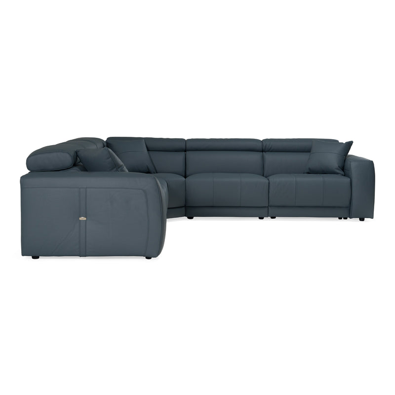 Dalton - Modern Italian Blue Leather Sectional Sofa + Recliners — view 3