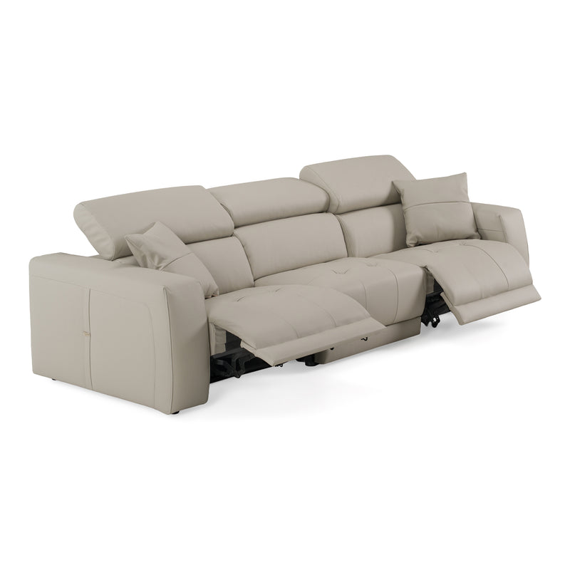 Dalton - Modern Italian Light Grey Leather 4-Seat Sofa + 2 Recliners — view 5