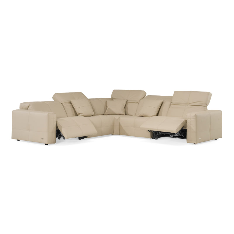 Nizza - Modern Oyster Leather Sectional Sofa + Recliners — view 3