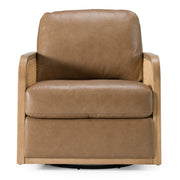 Danson - Modern Tan Leather + Wicker Swivel Accent Chair — view 4