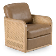 Danson - Modern Tan Leather + Wicker Swivel Accent Chair — view 2