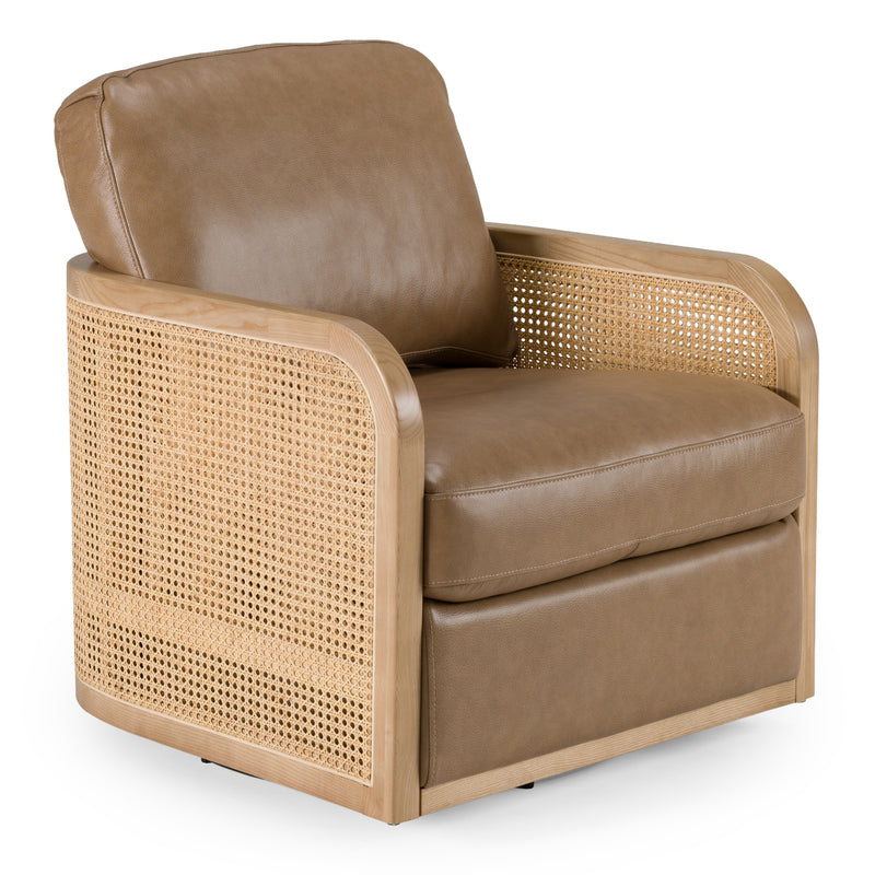 Danson - Modern Tan Leather + Wicker Swivel Accent Chair — view 2