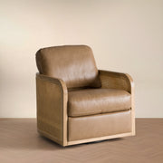 Danson - Modern Tan Leather + Wicker Swivel Accent Chair — view 3