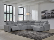 Signature Design by Ashley Modmax II reclining sectional in salt and pepper fabric, featuring plush cushions and reclining seats.