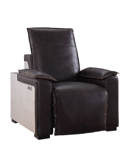 Misezon - Power Motion Recliner - Dark Top Grain Brown Leather & Aluminum - R&R Furniture Gallery (Fountain Valley, CA)