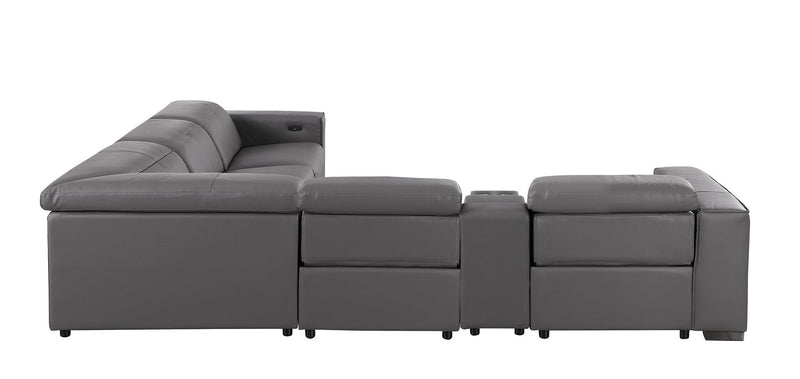 1208 - 6-Piece L-Shaped Leather Reclining Sectional With 3 Power Recliners