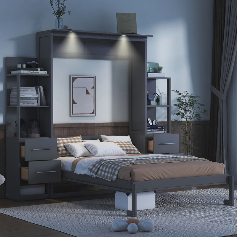 Murphy Wall Bed With LED Lights, Shelves And Drawers - R&R Furniture Gallery (Fountain Valley, CA)