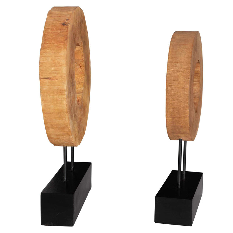 Pair of Ashlea wooden sculptures by Uttermost, featuring light brown and black finishes, displayed as modern decorative figurines.