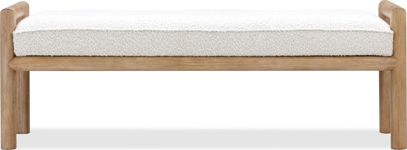 Dorsey Boucle Upholstered Wooden Bench in Granola and Ricotta