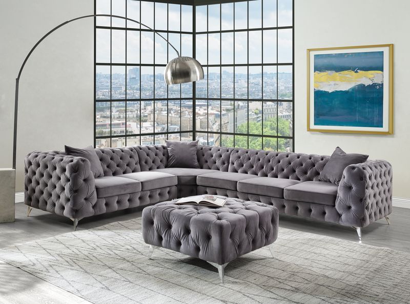 Wugtyx - Ottoman - Dark Grayvelvet - R&R Furniture Gallery (Fountain Valley, CA)