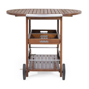Wood And Aluminum Bar Cart With 2 Shelves - Oak / Silver - R&R Furniture Gallery (Fountain Valley, CA)