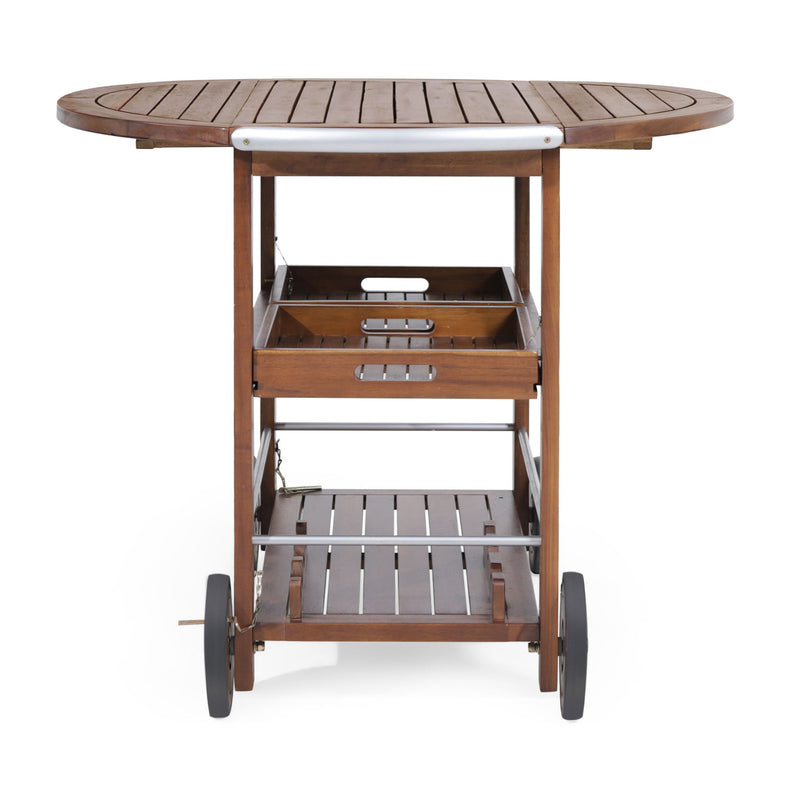 Wood And Aluminum Bar Cart With 2 Shelves - Oak / Silver - R&R Furniture Gallery (Fountain Valley, CA)
