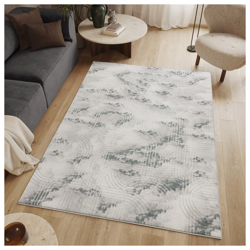 Geometrix - 5'3" X 7'3" Area Rug / Geometric 3D Effect - Ivory / Gray - R&R Furniture Gallery (Fountain Valley, CA)