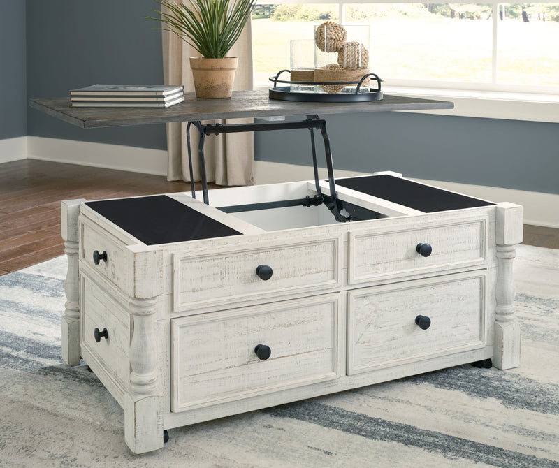 Havalance - Lift Top Cocktail Table with Storage Drawers - White / Gray - R&R Furniture Gallery (Fountain Valley, CA)