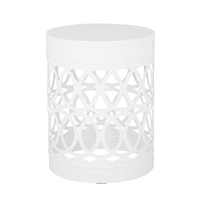 Noble House outdoor metal side table with S/2 end table design, featuring a sleek black finish and sturdy metal construction.