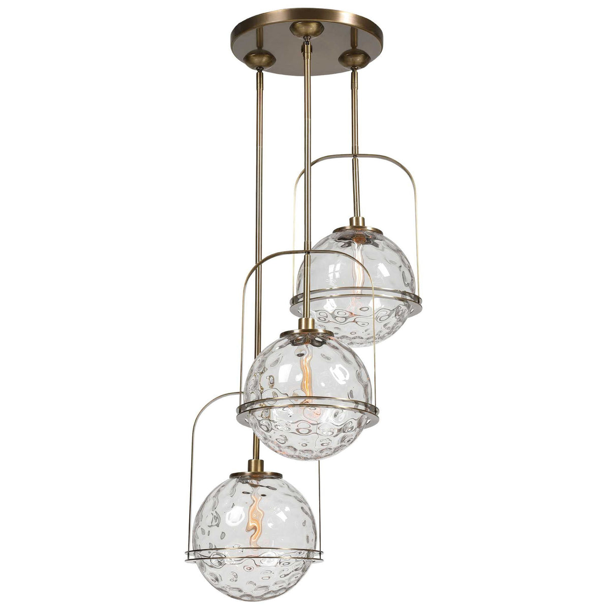 Uttermost Mimas 3-light gold pendant chandelier with cluster design, featuring elegant hanging pendant lights for modern interior decor.