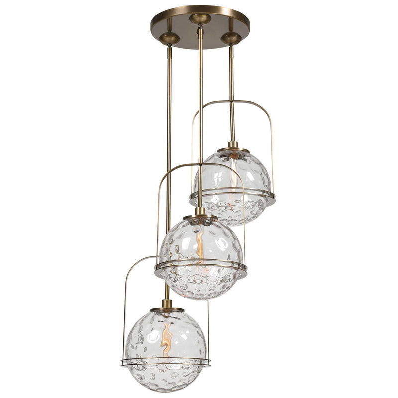 Uttermost Mimas 3-light gold pendant chandelier with cluster design, featuring elegant hanging pendant lights for modern interior decor.