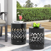 Set of two Noble House Delight powder-coated iron end tables with sleek, modern design and sturdy metal construction.