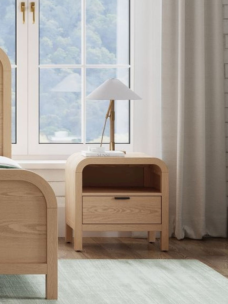 Modus Drake 1-Drw NS Timber standalone product with USB port, showcasing a modern wooden finish and sleek design.
