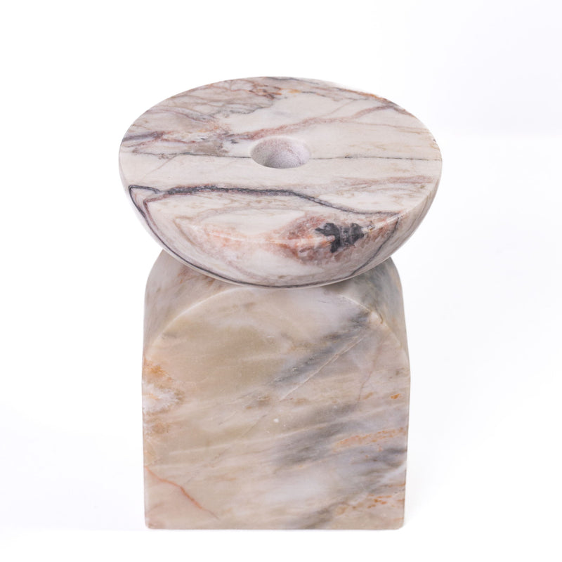 Marble Balanced Candle Holder - White Brown - R&R Furniture Gallery (Fountain Valley, CA)