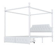 Queen Size Canopy Platform Bed With Upholstered Headboard And 2 Storage Drawers - White - R&R Furniture Gallery (Fountain Valley, CA)