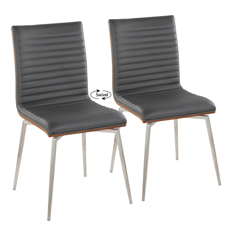 Lumi Source Mason contemporary dining chair set with two swivel chairs featuring modern design and sleek wooden legs.