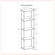 Rustic natural aged brown Simpli-Home Ralston bookcase with multiple shelves and open etagere design for stylish storage.