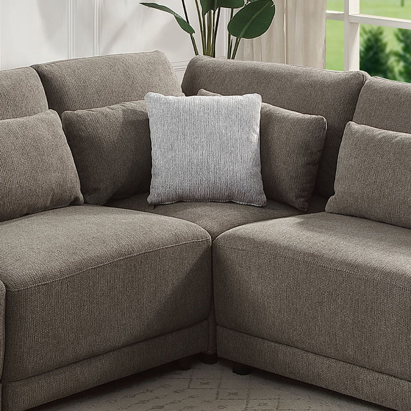 Rylie - Modular Wedge With 3 Pillows - Brown Linen
