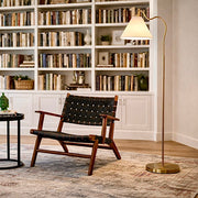 Majestic - Ring Base Curved Floor Lamp With Triangle Drum Shade - Gold / White - R&R Furniture Gallery (Fountain Valley, CA)