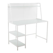 Lumi Source Geo Tier contemporary writing desk with geometric metal frame and wooden top, modern office workspace furniture