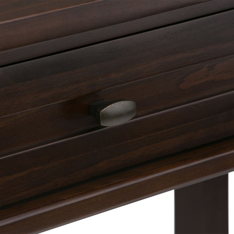 Warm Shaker desk in tobacco brown by Simpli-Home, showcasing a classic wooden writing desk with clean lines and a smooth finish.