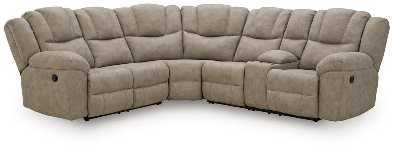 Signature Design by Ashley Pearce-Pike reclining sectional with plush cushions and fabric upholstery, perfect for living room relaxation.