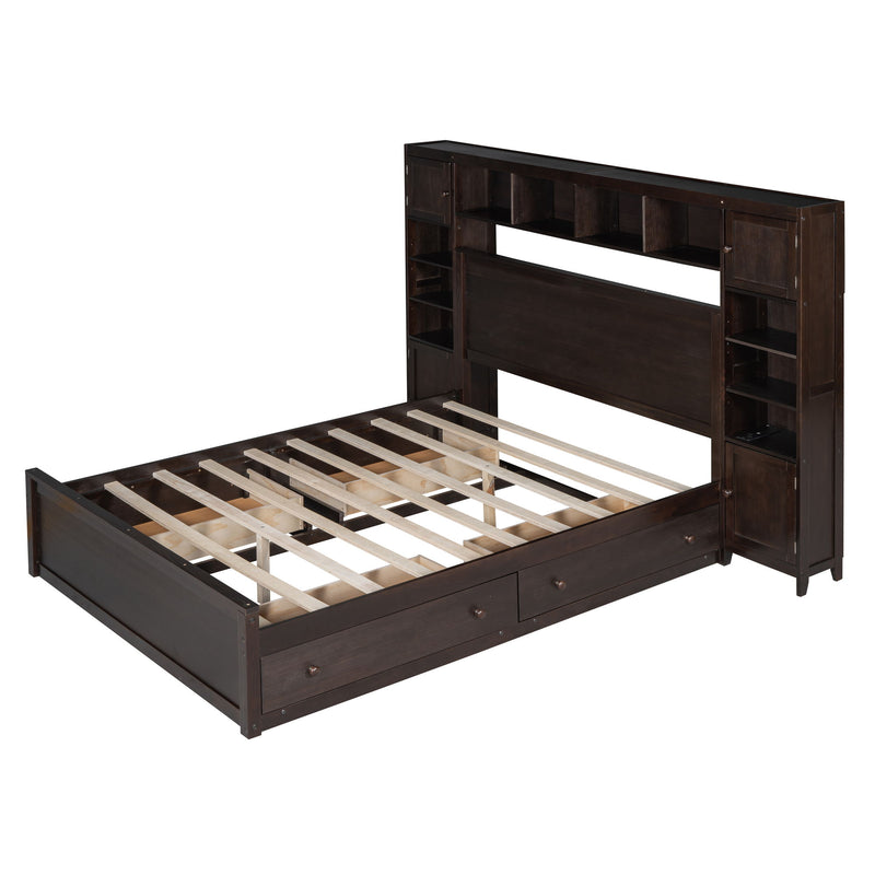 DreamHaus cabinet bed with integrated shelf and sockets, showing the sleek design and multifunctional storage unit in a modern bedroom setting.