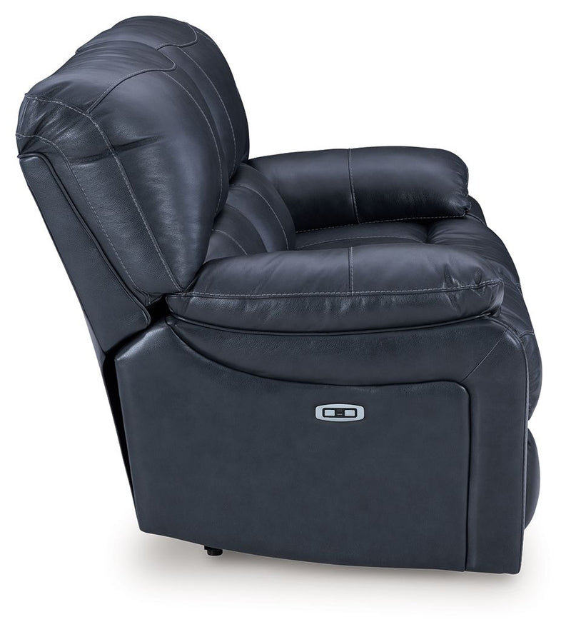 Leesworth - 3 Pc. - Power Reclining Sofa, Power Reclining Loveseat, Power Rocker Recliner - Ocean - R&R Furniture Gallery (Fountain Valley, CA)