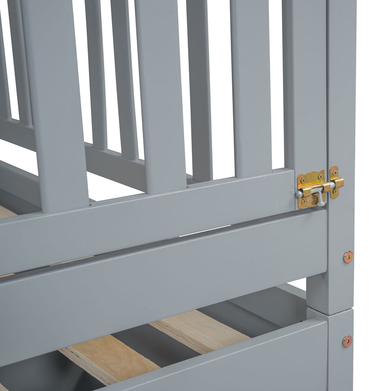 DreamHaus storage daybed with fence guardrails, two drawers, and split design for independent floor bed and daybed setup.