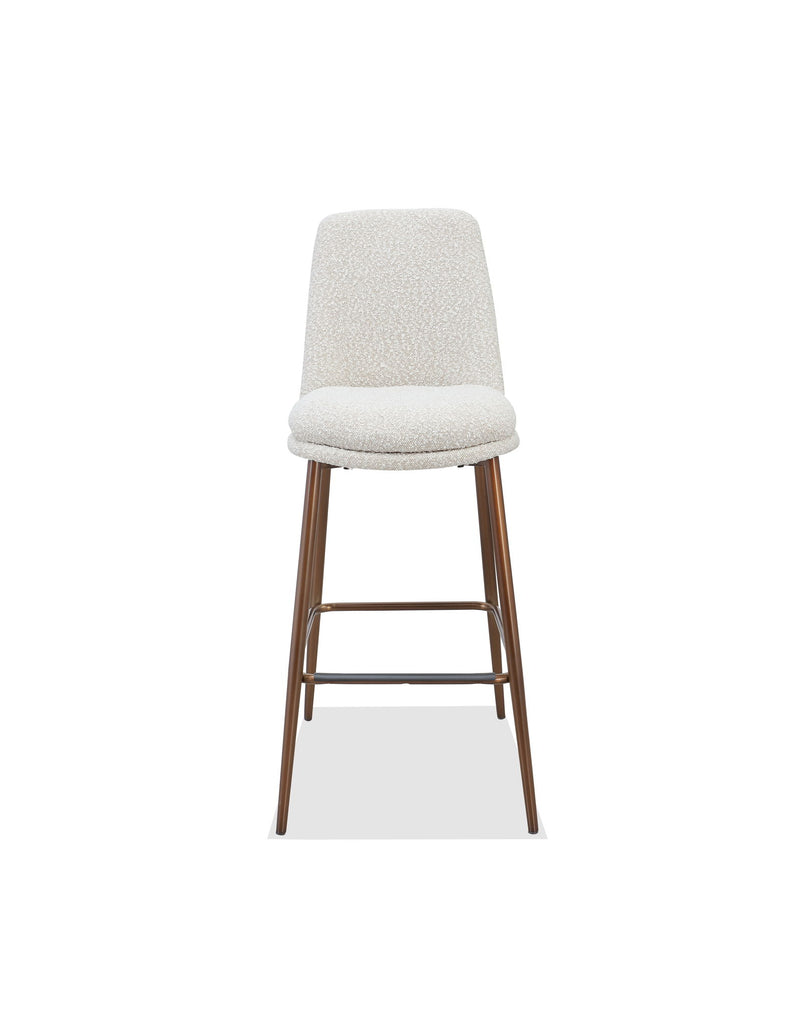 Wyatt Upholstered Bar Stool in Ricotta Boucle and Bronze Metal