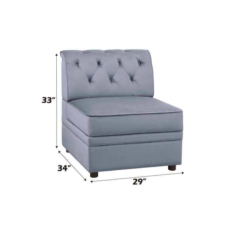 Bois II - Modular Armless Chair - Gray Velvet - R&R Furniture Gallery (Fountain Valley, CA)