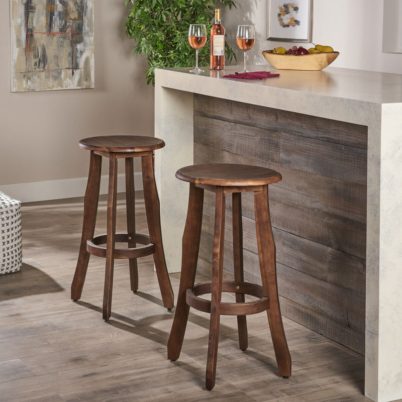 Primrose - Outdoor Acacia Wood Barstools With Foot Rest, (Set of 2) - Dark Brown - R&R Furniture Gallery (Fountain Valley, CA)