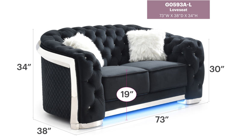 Glory Furniture stationary loveseat with flared arms, plush fabric upholstery, and comfortable seating for living room decor.