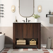 Modern Bathroom Vanity With Rectangle Ceramic Sink, Soft Closing Doors - R&R Furniture Gallery (Fountain Valley, CA)
