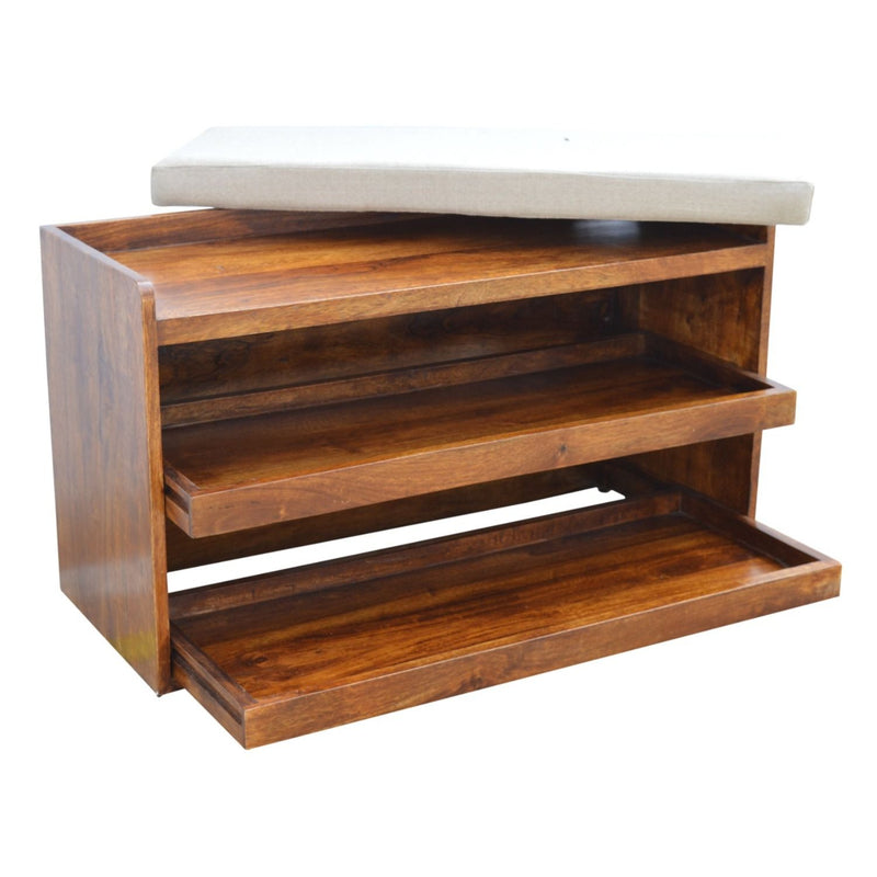 Pull Out Shoe Bench - Chestnut / Mud Linen - R&R Furniture Gallery (Fountain Valley, CA)